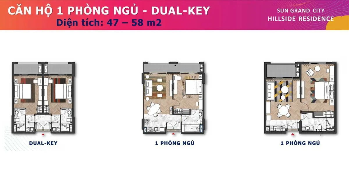 Căn hộ 1PN Dual-Key 47-58m2 Sun Grand City Hillside Residence