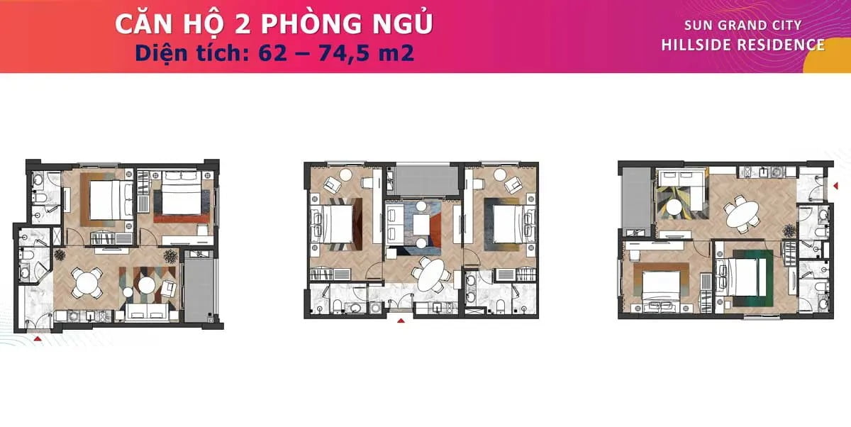 Căn hộ 2PN Dual-Key 62-74,5m2 Sun Grand City Hillside Residence