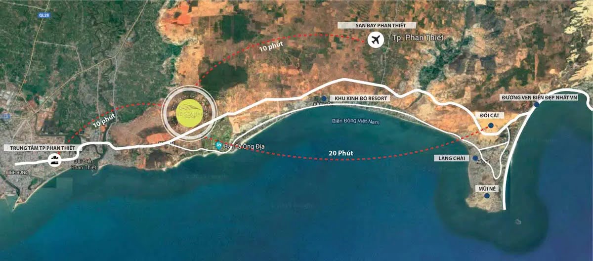 Khả năng kết nối theo Google Maps Dự án The Seahara Phan Thiết