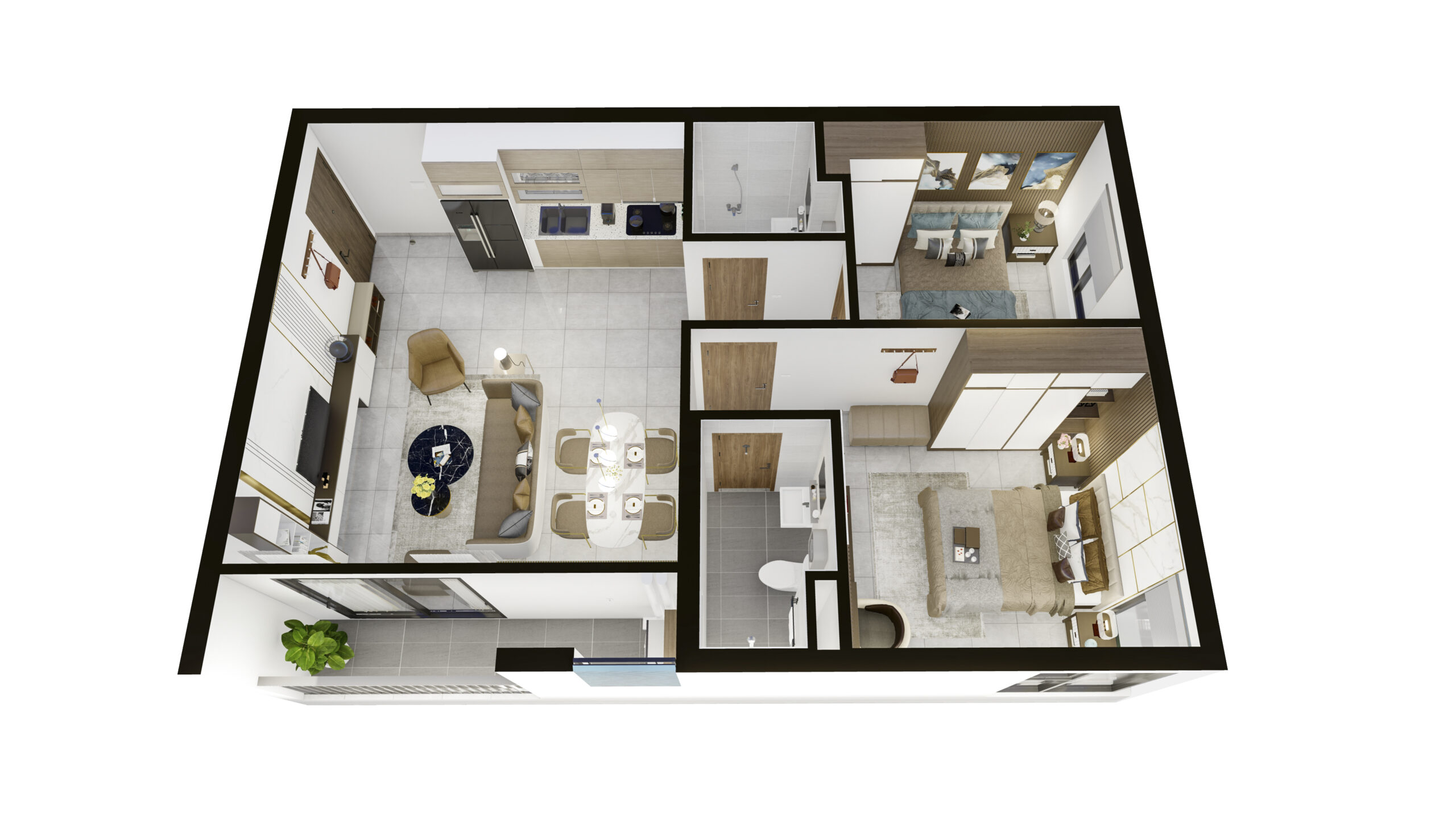Mẫu căn hộ 2PN 2WC - 3D