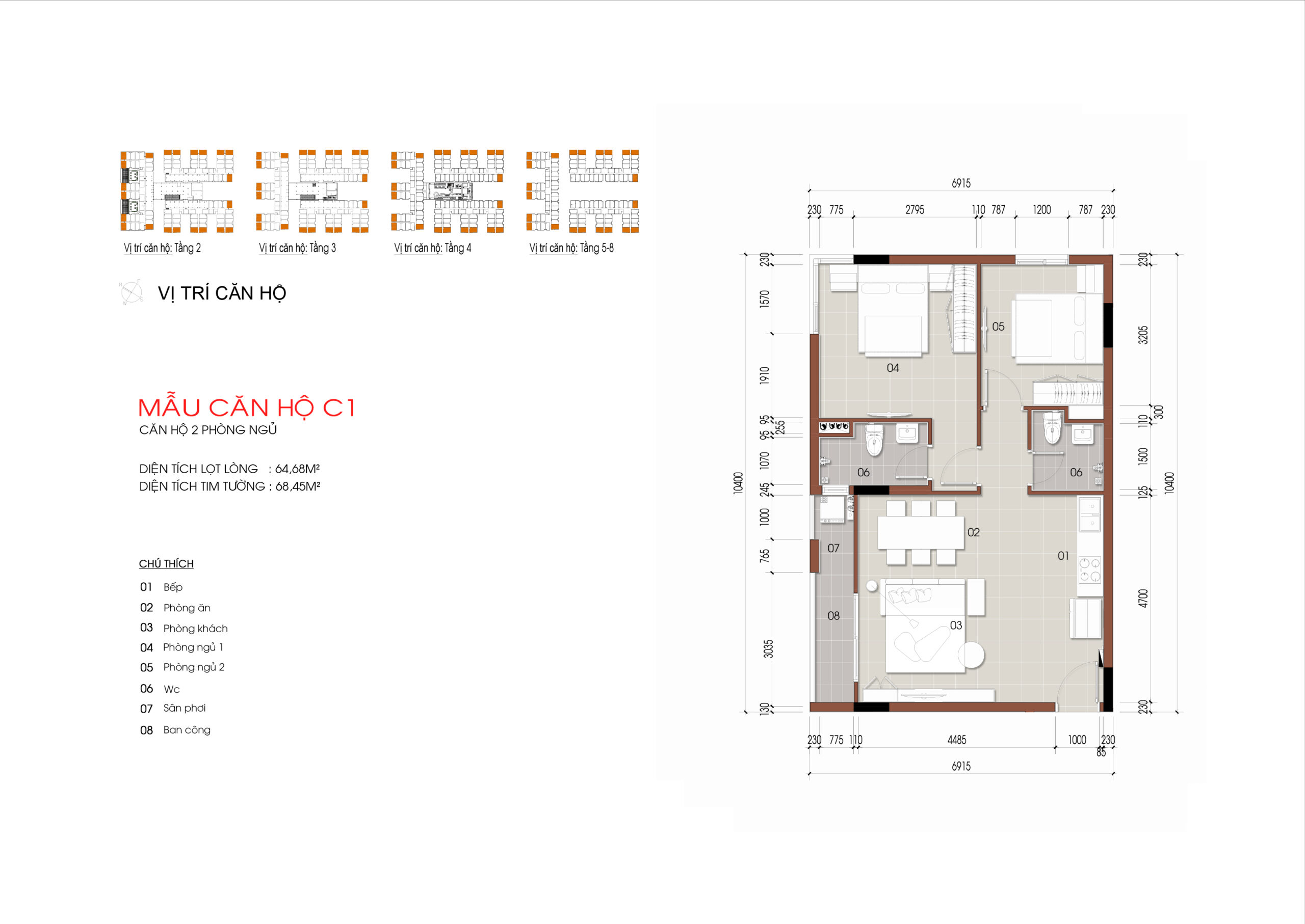 Mẫu căn hộ 2PN 2WC - C1